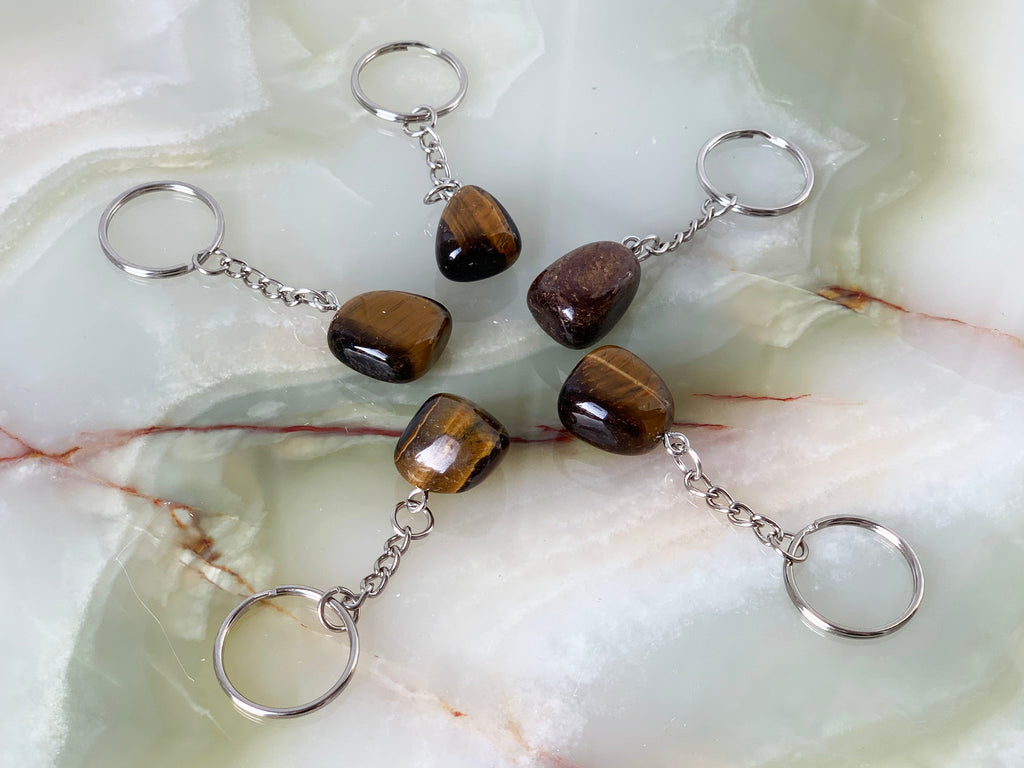 Tigers eye Polished Tumblestone Keyring