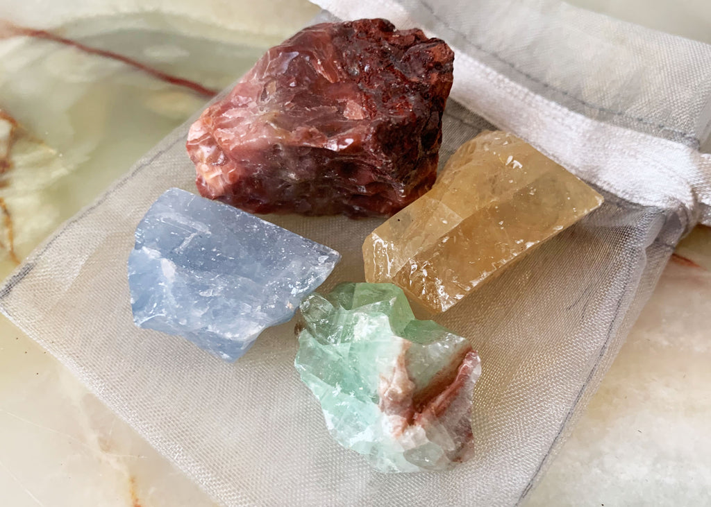 Set Of Four Mini Rough/Raw Mixed Calcite Chunks