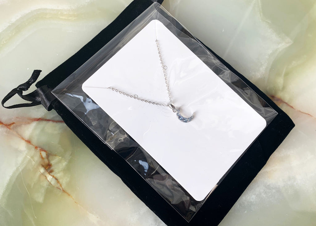 18 Inch Swarovski Crescent Moon Sterling Silver Necklace