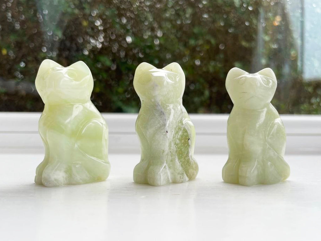 Carved And Polished New Jade (Serpentine) Cat