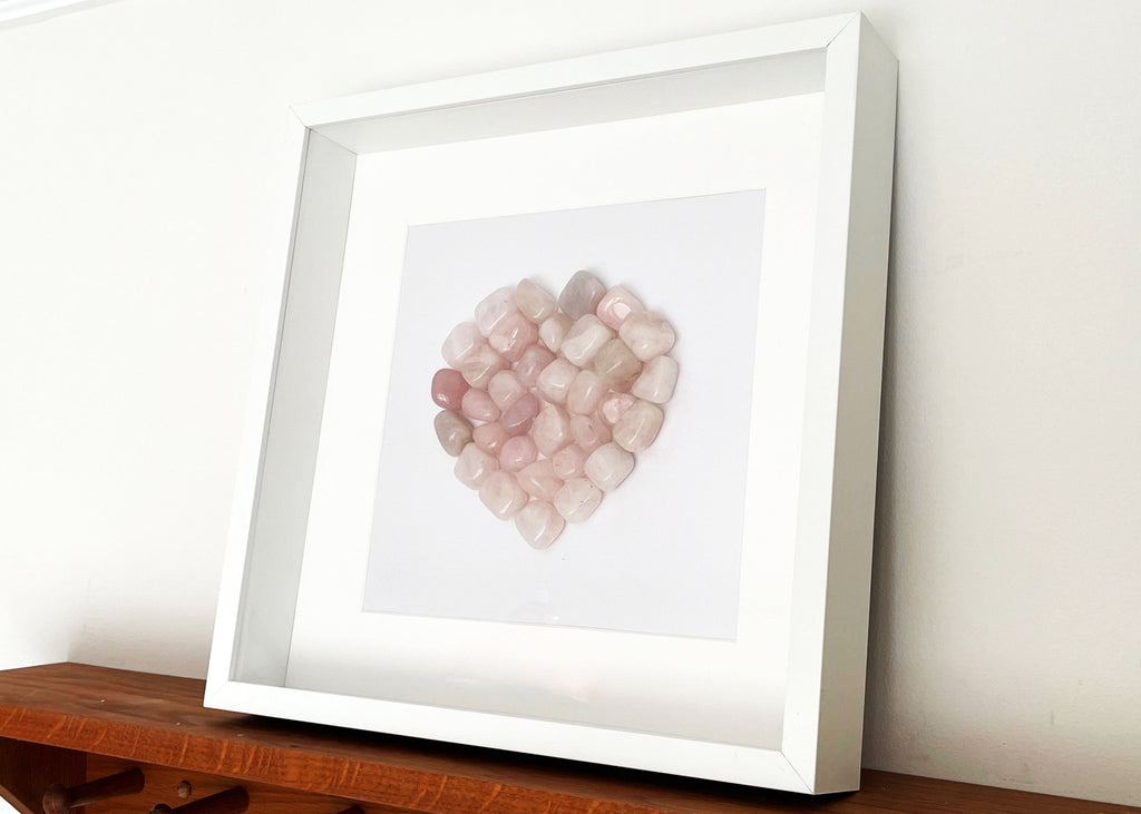 Hand Made Rose Quartz Heart Framed Artwork