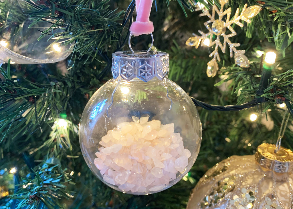 Rose Quartz Christmas Tree Bauble hanging