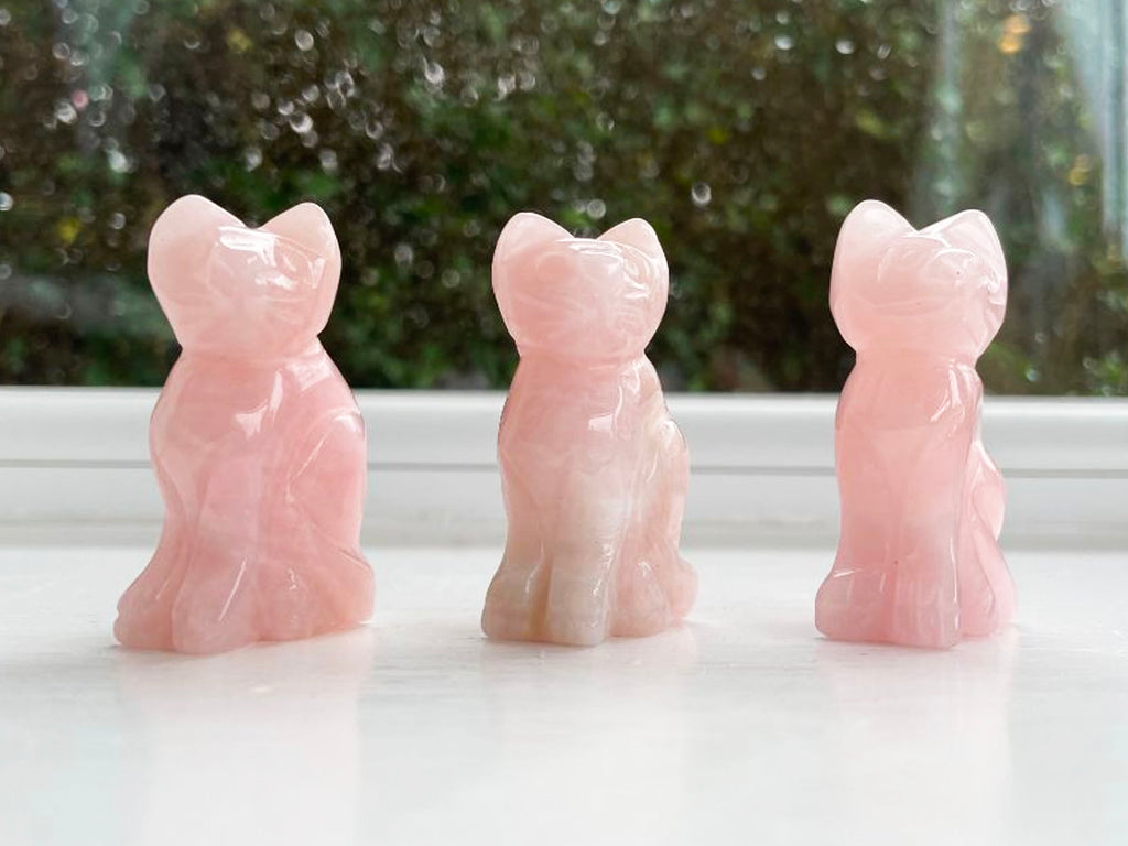 Carved And Polished Rose Quartz Cat