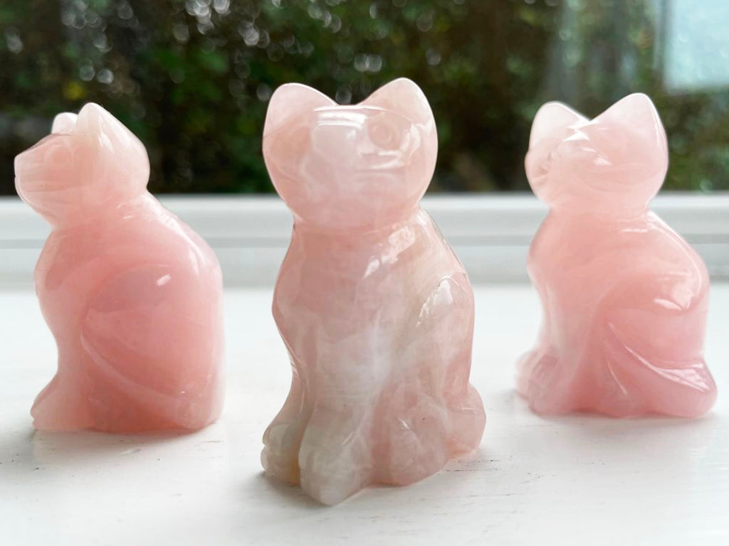 Carved And Polished Rose Quartz Cat