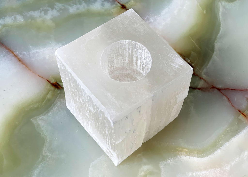 Selenite Cube Candle Holder