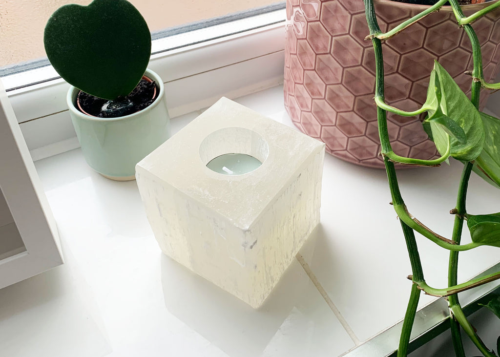 Selenite Cube Candle Holder