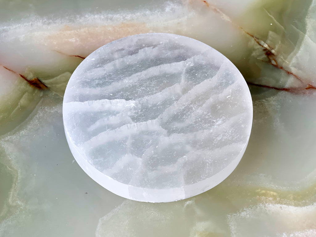10cm polished Selenite round plate