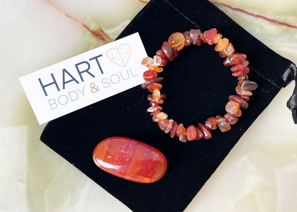 Carnelian Crystal Bracelet And Tumblestone Gift Set