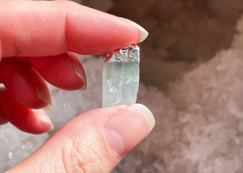 Raw Aquamarine Stud Earrings With Electroplating