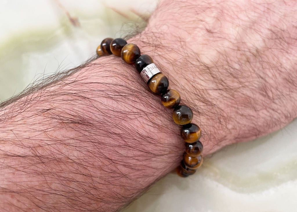 Mens Tigers Eye Thompson Beaded Bracelet and Tumblestone Gift Set